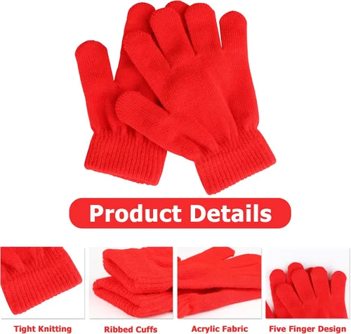 Miniatura 3 de 12 pares de guantes de invierno para niños pequeños, guantes de punto con dedos completos, guantes elásticos y cálidos a granel para niños y niñas