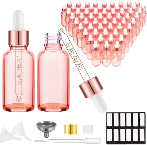 Miniatura 33 de PrettyCare Paquete de 4 botellas con cuentagotas de aceites esenciales, botellas vacías de tintura para cuidado personal y belleza, Ámbar