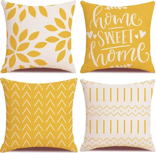 Fundas de almohada de 18 x 18 pulgadas, fundas de almohada cuadradas de 18 x 18 pulgadas, juego de 4 fundas de almohada cuadradas bohemias y Amarillo