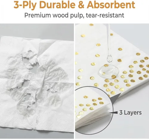 Miniatura 3 de Paquete de 50 servilletas desechables de papel de aluminio dorado para cumpleaños, boda, bebé, despedida de soltera, celebración, fiesta, evento