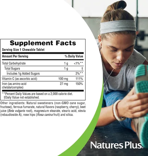 Miniatura 5 de Pastillas masticables de hierro con vitamina C Nature's Plus, 90 unidades, 97467034211, 1, 1