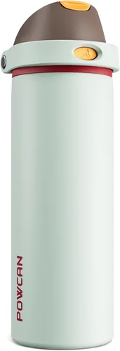 Miniatura 40 de POWCAN - Botella de agua aislada, 24 oz, tapa 2 en 1, boquilla de botón, popote abatible, a prueba de fugas, acero inoxidable, para portavasos