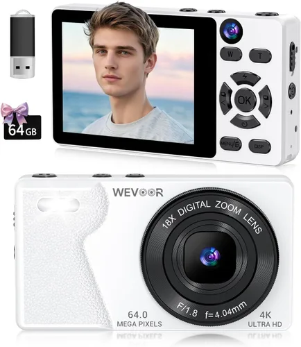 Miniatura 11 de Cámara digital 4K para fotografía: cámara de enfoque automático de 64 MP con doble lente, zoom digital 18X, cámara de punto y disparo pequeño