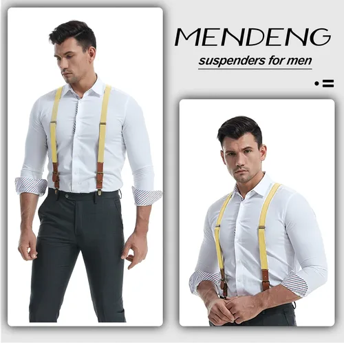Miniatura 5 de MENDENG Tirantes ajustables para hombres Clips de metal de bronce con cuero
