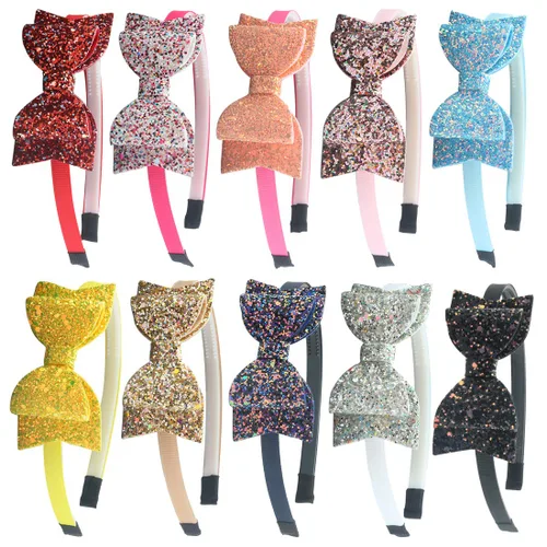 Miniatura 6 de XIMA 10 diademas de plástico con lazo de lentejuelas brillantes para niños, accesorios para el cabello Combinados