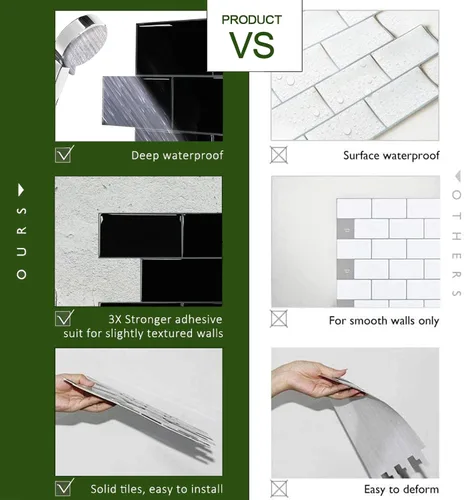 Miniatura 5 de STICKGOO Azulejos de Subway de 10 Hojas para Despegar y Pegar para Salpicadero, Azulejos de Vinilo Autoadhesivos Negros para Pared, Salpicadero