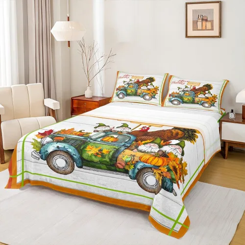 Miniatura 15 de Erosebridal Lindo juego de sábanas de pavo tamaño individual para niños y niñas, juego de sábanas de cosecha de Acción de Gracias, decoración