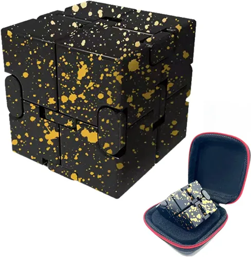 Juguetes Fidget de Metal Cubo Infinito para Hombres Alivio de Ansiedad y Estrés Material de Aleación de Aluminio (Negro y Amarillo)