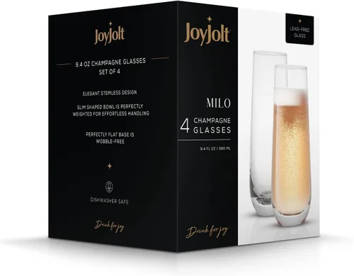 Miniatura 4 de JoyJolt Milo Copas de champán sin tallo, juego de 4 vasos de cristal. 9.4 onzas. Juego de copas de champán. Copas de vino prosecco, juego de copas