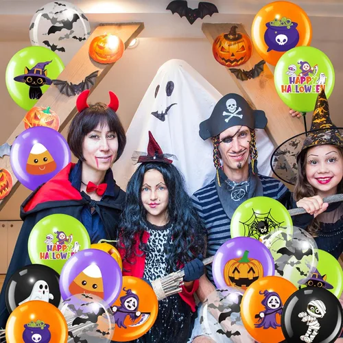 Miniatura 5 de Decoración de 50 globos de Halloween, adorables globos de látex de calabaza y araña espeluznante, fiesta de primer cumpleaños, suministros de ducha
