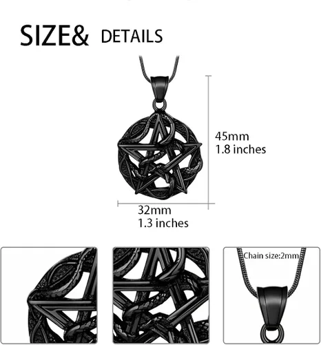 Miniatura 3 de Pentagram Pentacle Wiccan Necklace -Star Satanic Pendant 316L Stainless Steel Traditional Seal of Solomon Tetragrammaton Eliphas Levis Pentagra