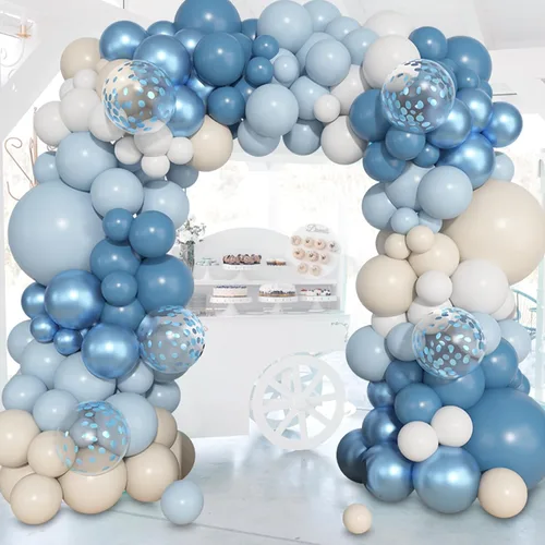 Miniatura 5 de Ouddy Life Kit de arco de guirnalda de globos de color azul polvoriento, 157 unidades, globos de confeti de color azul metálico y blanco