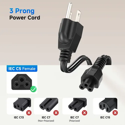 Miniatura 2 de Cable Matters Paquete de 2 cables de alimentación de 3 clavijas, 3 pies, 13A / 16 AWG, cable de alimentación de repuesto para laptop compatible