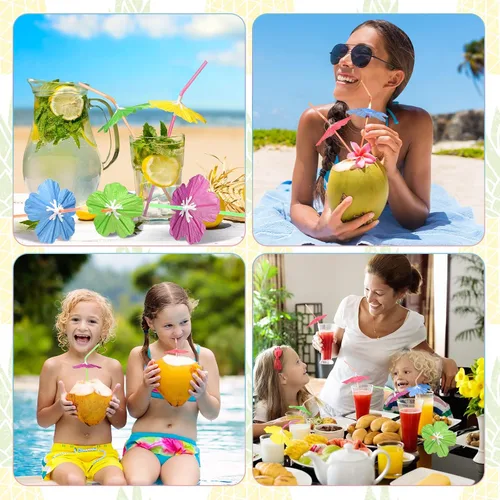 Miniatura 4 de Chengu 200 popotes de hibisco para beber, decoración de fiesta Luau, pajitas de cóctel, pajitas desechables para verano, playa, decoración de fiesta