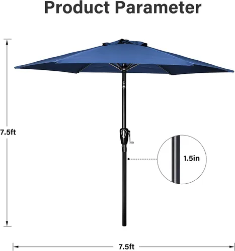 Miniatura 4 de Simple Deluxe sombrilla de patio de 7.5 pies, sombrilla de mesa para exteriores, sombrilla de jardín con botón de inclinación/manivela, 6 varillas