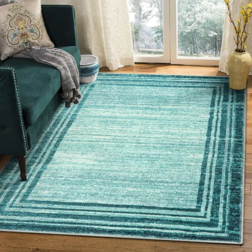 Miniatura 42 de Alfombra de pasillo moderna abstracta Lahome, alfombra lavable turquesa de 2 x 6 pulgadas para entrada, alfombra antideslizante de bajo pelo