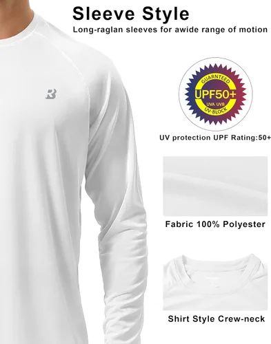 Miniatura 4 de Roadbox Camisas de Protección Solar UV UPF 50+ para Hombres Manga Larga SPF Rash Guard para Pesca Senderismo Natación Correr 2 Pack - blanco