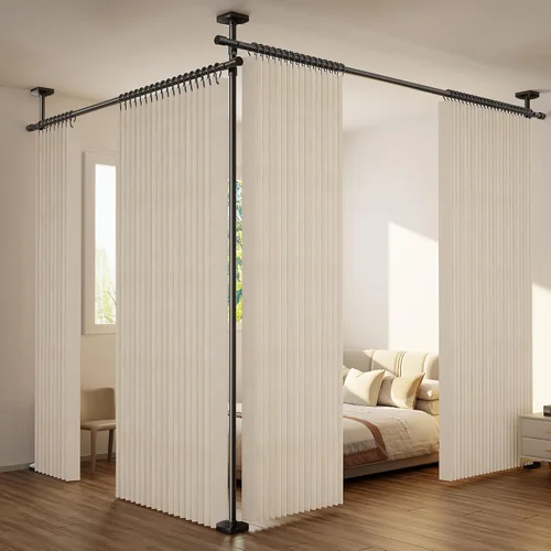 Cortina plegable divisora de habitación, cortina ligera de privacidad para dormitorio, ventana y separador de cama con ganchos y lazos (color crema,
