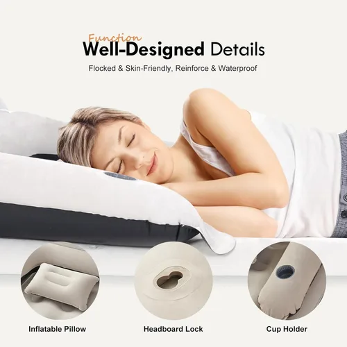 Miniatura 3 de DIMAR GARDEN Colchón de aire tamaño twin con cabecera y almohadas, cama inflable