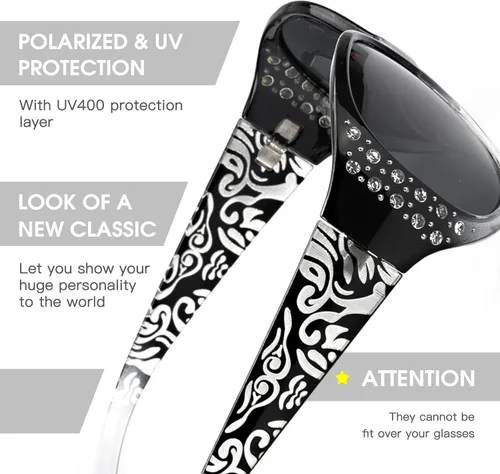 Miniatura 4 de LVIOE Gafas de sol polarizadas para mujer gafas de sol envolventes con diamantes de imitación con lente de protección UV LS008