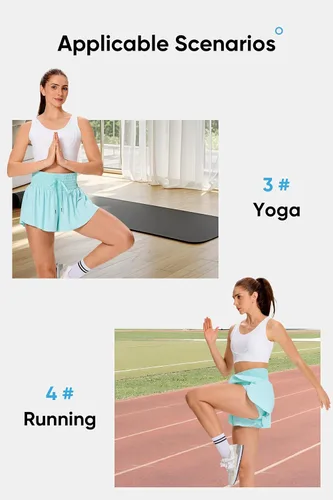 Miniatura 5 de Blaosn Pantalones cortos deportivos fluidos para mujer, entrenamiento, correr, gimnasio, yoga, falda pantalón de cintura alta, falda de sudor, ropa