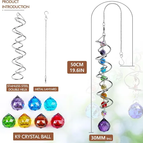 Miniatura 3 de Atrapasoles de cristal de 7 chakras, adornos de prismas de cristal colgantes con cuentas de arcoíris de 0.787 pulgadas para ventana, jardín