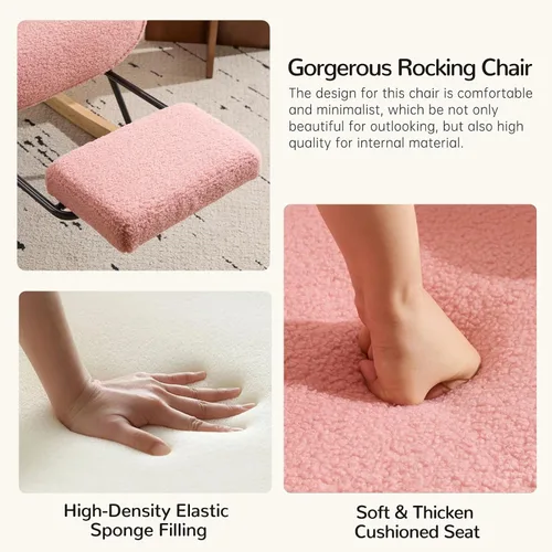 Miniatura 7 de Furniliving - Mecedora moderna tapizada para cuarto de bebé, silla de lectura con reposapiés retráctil, silla acentuada con respaldo alto, base
