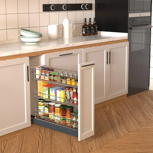 Miniatura 2 de JOWBOOW Organizador de especias extraíble para armario estrecho (10.6 cm de ancho X 49.5 cm de profundidad), organizador de gabinete de 3 niveles