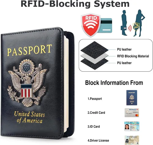 Miniatura 2 de Funda para pasaporte de alta calidad para viajes, con bloqueo RFID, delgada, duradera y apta para viajes, cartera para pasaporte mantiene tus