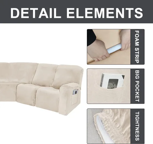 Miniatura 2 de cjc Fundas de terciopelo para sofá modular, funda reversible en forma de L, protector de sofá reclinable para sala de estar