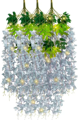 Miniatura 24 de Paquete de 12 guirnaldas de flores colgantes de glicina blanca, enredaderas de flores artificiales de 3.77 pies, glicinia falsa, guirnalda colgante