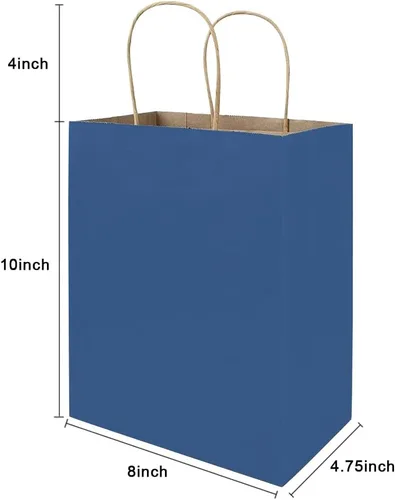Miniatura 3 de bagmad Paquete de 100 bolsas de papel de regalo azules medianas de 8 x 4.75 x 10 pulgadas con asas, bolsas de papel de estraza a granel, bolsas