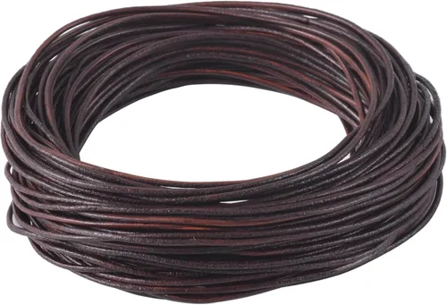 Miniatura 15 de KONMAY Cordón redondo de cuero real de 0.039 pulgadas, cordón de cuero negro de 25 yardas para hacer joyas, collares, pulseras y manualidades