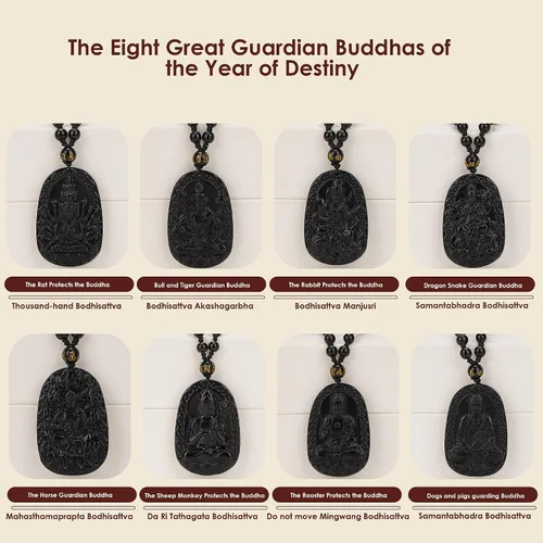 Miniatura 6 de Obsidian Guardian Buddha Amulet - Zodiac Feng Shui Necklace, symbolizing wisdom and wealth