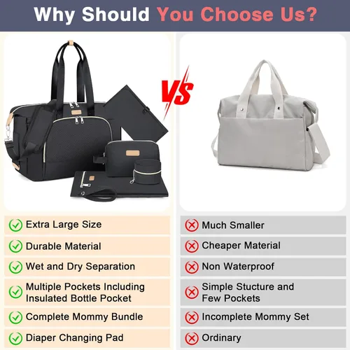 Miniatura 7 de ITIEZY Bolsa de pañales tipo tote para bebé - Bolsa grande para mamá con cambiador portátil, estuche para chupete, bolsas de hospital, bolsa