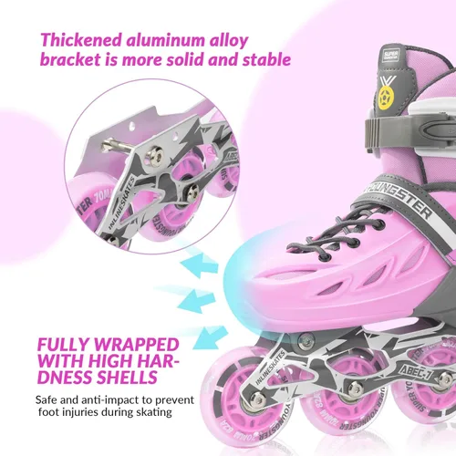 Miniatura 6 de SUPER YOUNGSTER Patines en línea ajustables para niños y niñas de 4 a 12 años con ruedas iluminadas, patines en línea para niños y niñas Rosa