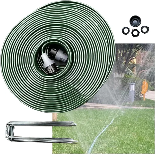 Miniatura 8 de Watoo Manguera de riego y manguera de remojo para patio, manguera de jardín plana reforzada de 100 pies con agujeros, manguera de riego de césped