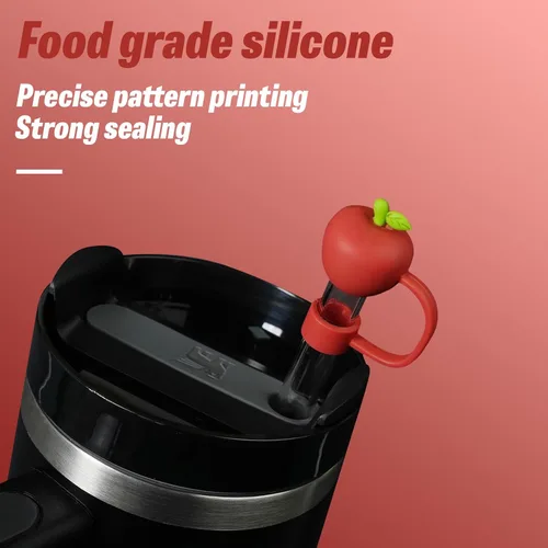 Miniatura 4 de WELTAZ Juego de 2 fundas de paja de manzana para Stanley Cup, color rojo, 0.394 in de diámetro, aptas para lavavajillas, fundas reutilizables