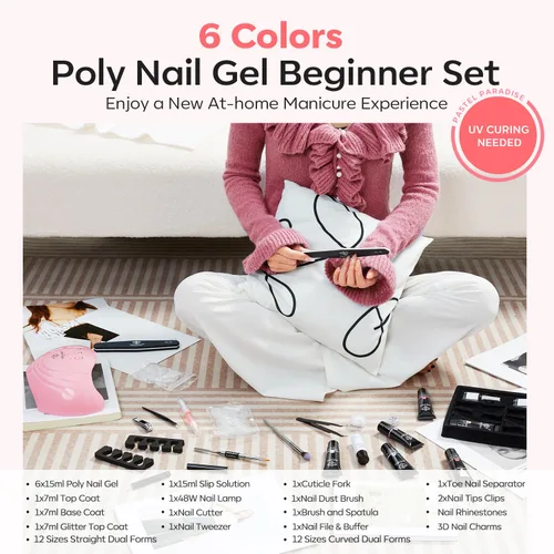 Miniatura 3 de Modelones – Kit de uñas de polygel, geles de construcción de uñas de 6 colores, kit de polygel para hacer extensiones de uñas rosa claro, blanco