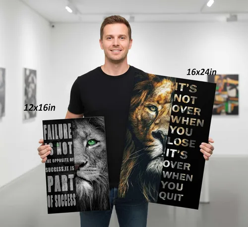 Miniatura 5 de 3 Piezas de Arte de Pared Inspirador para Oficina, Lienzo Moderno con Citas Motivacionales, Imágenes en Blanco y Negro de León, Decoración de Pared