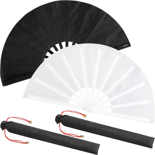 Miniatura 73 de Maitys Paquete de 2 ventiladores de mano plegables grandes de 13 pulgadas, ventiladores chinos de mano grandes para baile de línea, Tai Chi