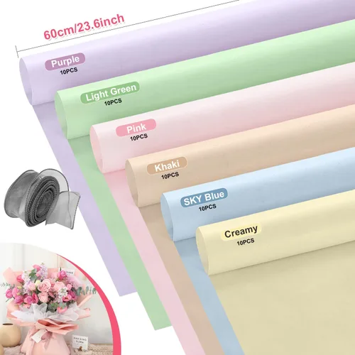 Miniatura 3 de VinTS 48 hojas de papel de forro de algodón de 23.6 x 23.6 pulgadas, estilo coreano de papel de forro de ramo floral impermeable, papel de regalo