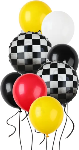 Miniatura 10 de Paquete de Globos de Coche de Carreras Globos a Cuadros Azules y Negros de Látex para Niños Un Feliz Primero, Segundo, Vintage, Dos, Rápidos, Un