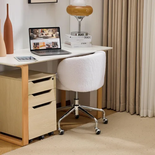 Miniatura 7 de VINGLI Bonita silla de escritorio giratoria pequeña, cómoda con ruedas, soporte lumbar ergonómico de respaldo bajo, taburete rodante para tocador