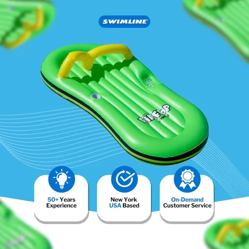 Miniatura 8 de SWIMLINE Colchoneta Inflable Flotador Reclinable Balsa Colchón para Piscina, Tapete Divertido, Chancla, Verde Chanclas