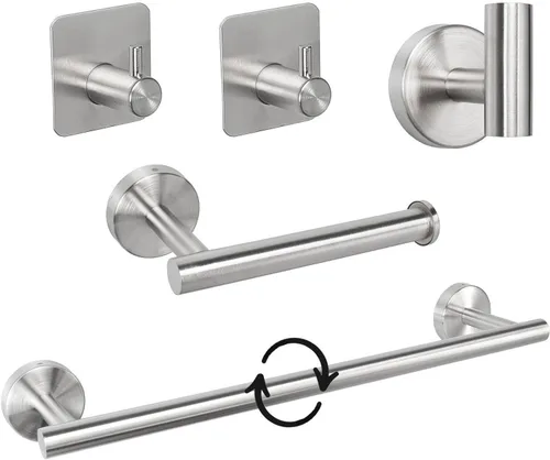 Miniatura 14 de TocTen Juego de 7 piezas de accesorios de baño, juego de barra de toalla de acero inoxidable grueso, incluye 2 toalleros de baño, soporte
