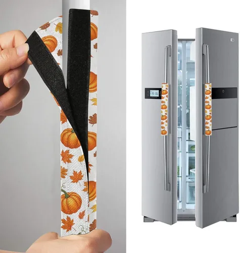 Miniatura 4 de Emelivor Juego de 2 fundas de repuesto para manija de puerta de refrigerador, color blanco calabaza otoñal, para hornos, lavavajillas, mantiene