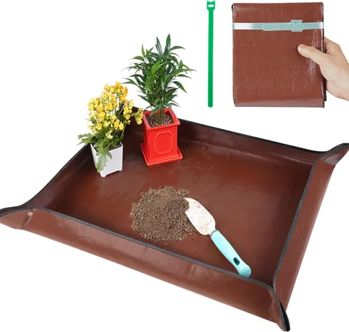 Miniatura 7 de Alfombrilla grande de 39.5" X 31.5" para trasplantar plantas de interior y control de tierra, bandeja portátil para macetas, regalos de plantas