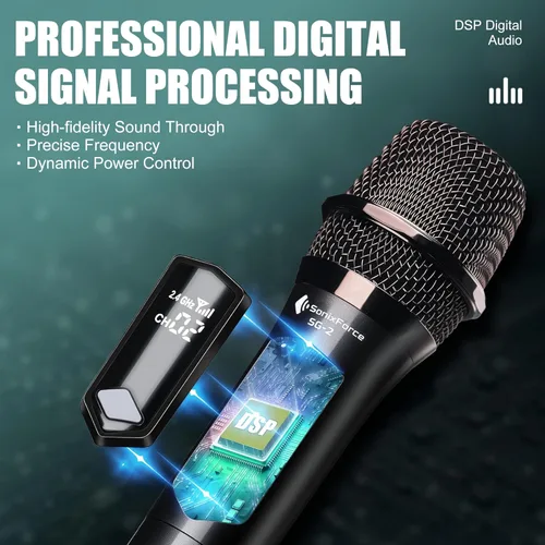Miniatura 3 de Micrófonos inalámbricos - Micrófono de karaoke para cantar - Micrófono inalámbrico recargable con receptor de doble canal - Rango de 240 pies