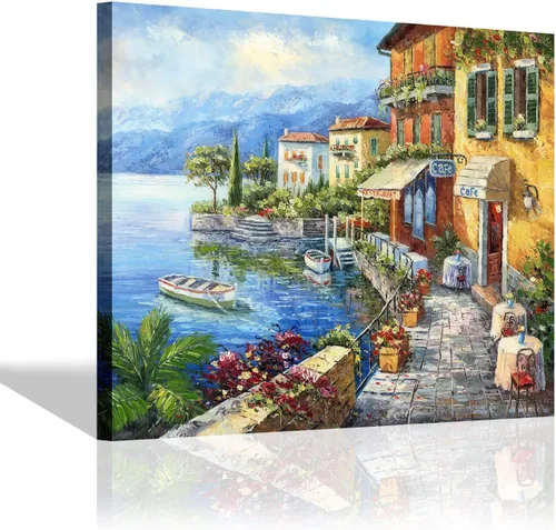 Miniatura 12 de SD SOFT DANCE Lienzo decorativo para pared de pueblo italiano, pintura de pueblo costero, reproducción de obras de arte para sala de estar